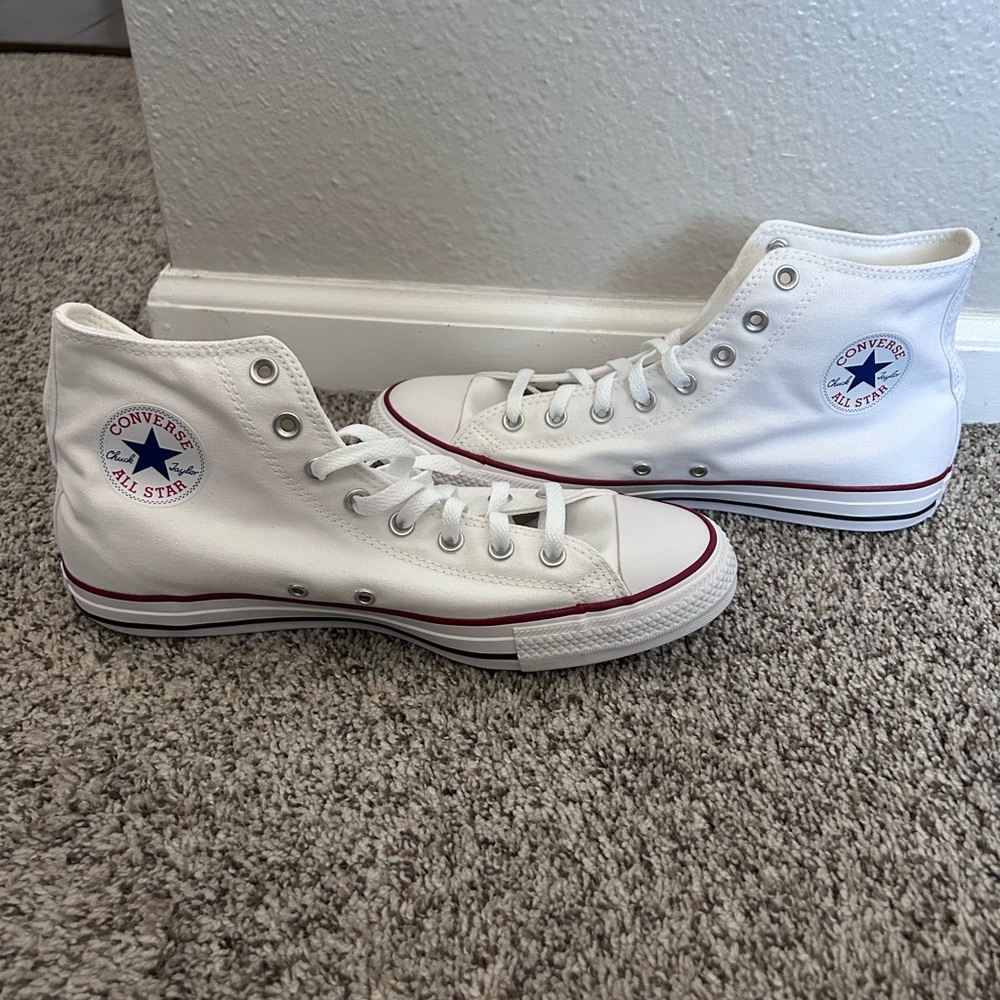 Converse White High Top Sneakers with Navy Insole Detail